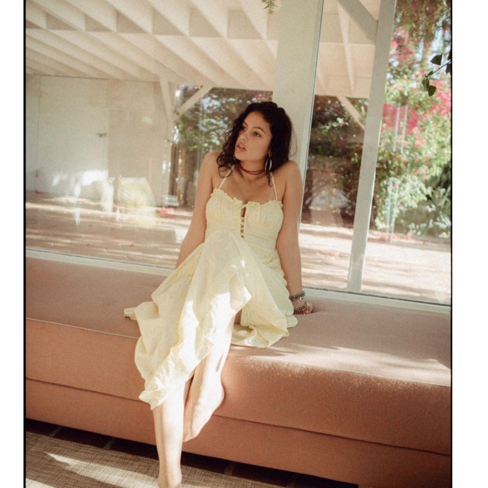 Urban Outfitters - Cora Linen Open Back Midi Dress - Light Yellow